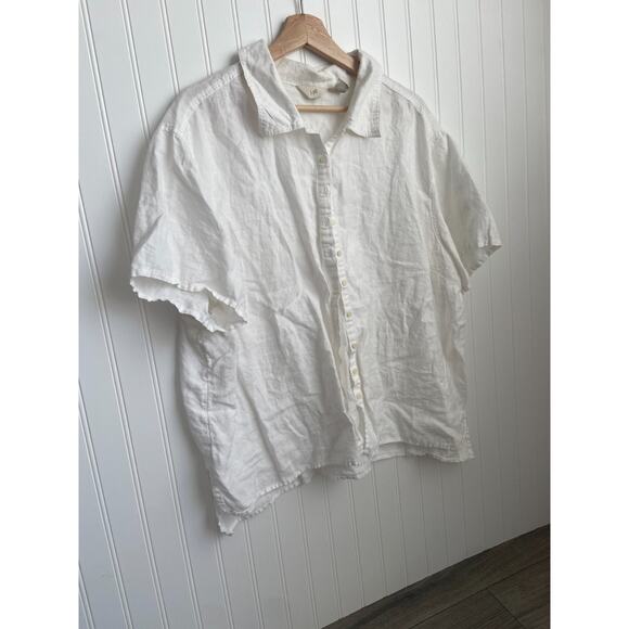 J. Jill Shirt Women's 3XL White 100% Linen Button Up Blouse, Short sleeve, light - Picture 2 of 4